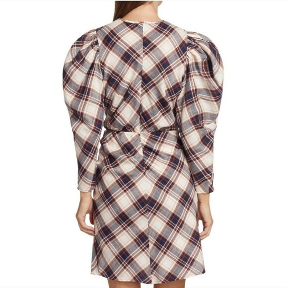 Veronica Beard Agnor plaid ink toffee multi puff long sleeve mini dress - Picture 2 of 12